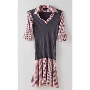 Vintage Twee Y2K bebe Womens XS 50's Inspired Polka Dot Grey and Pink Silk Blend